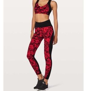 lululemon athletica Black and Red Floral Leggings 7/8 length